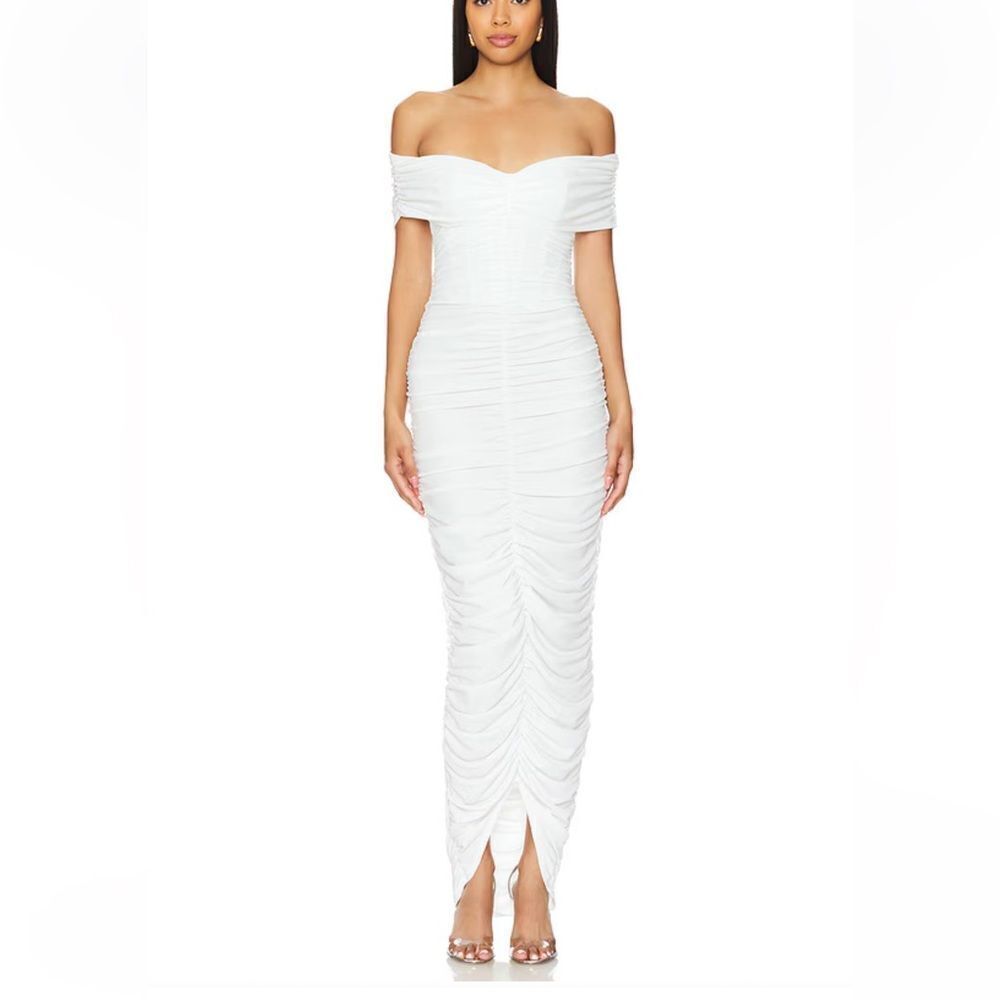 MAJORELLE Sigourney Gown White Strapless Dress ruched maxi Revolve NWT L